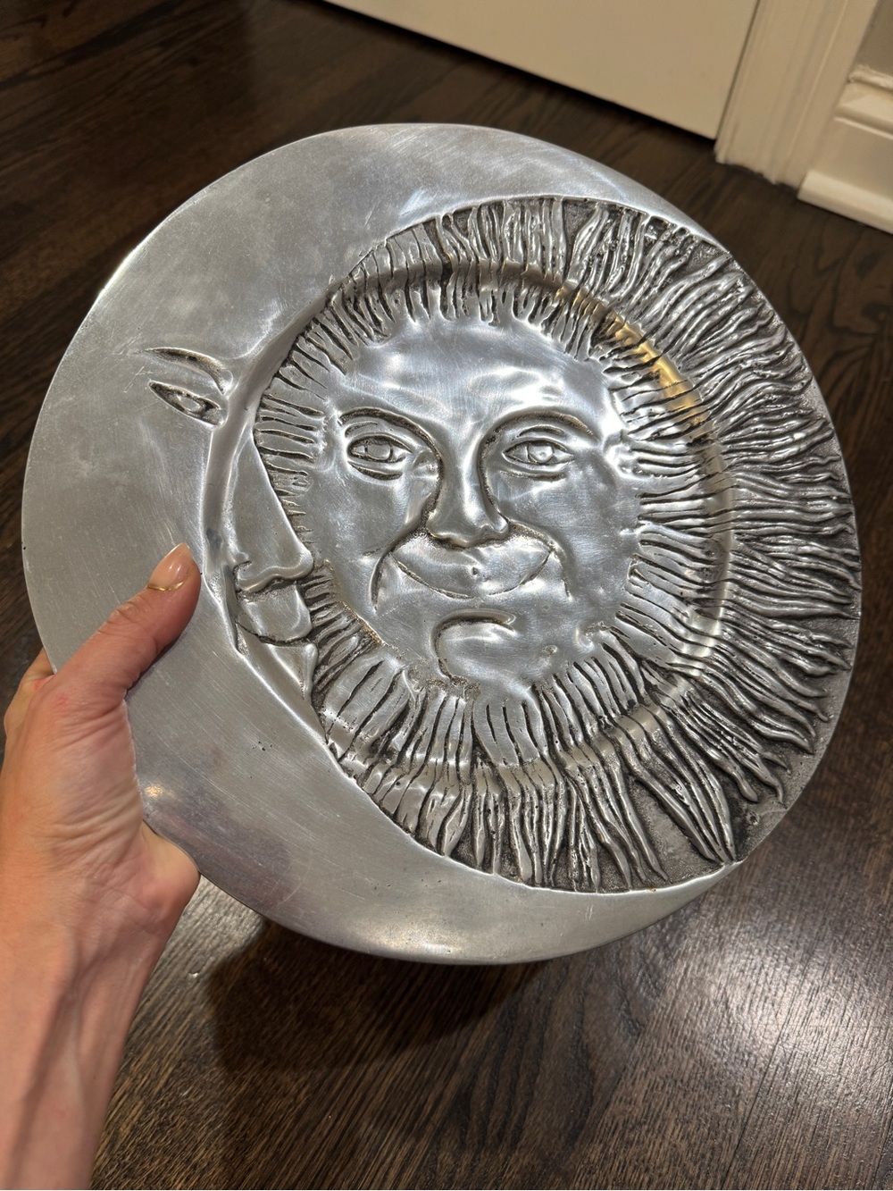 Betty Barrena Handcrafted Mexican Sun & Moon 12.5" Aluminum Plate